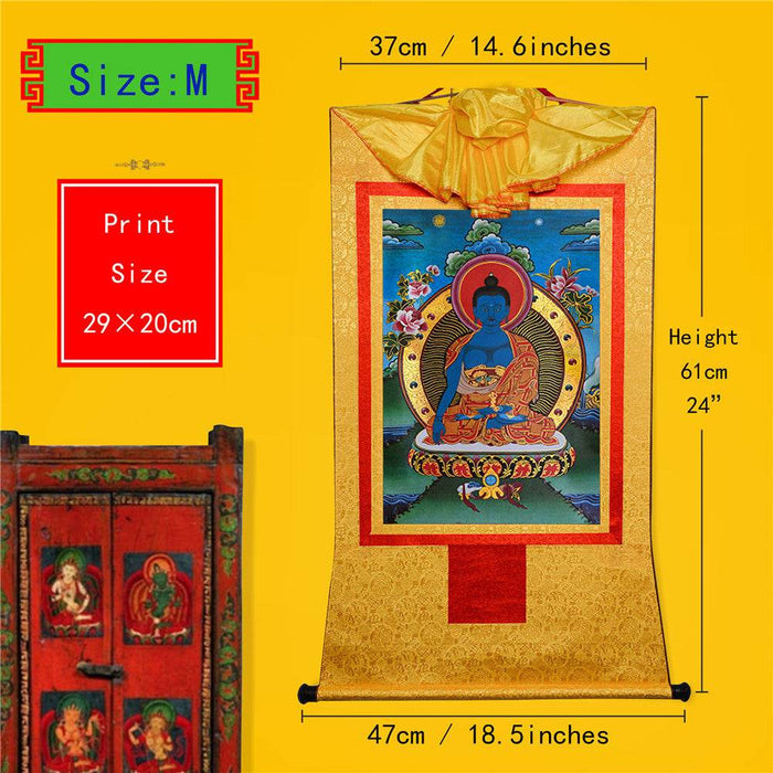 Akshobhya-A Buddha before Bhaisajyaguru Medicine Buddha - Tibetan thangka painting, view 5