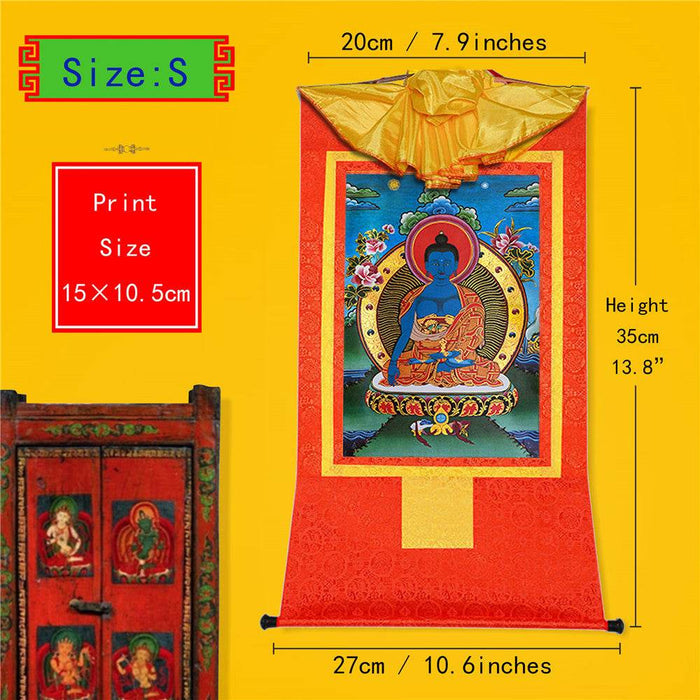 Akshobhya-A Buddha before Bhaisajyaguru Medicine Buddha - Tibetan thangka painting, view 6