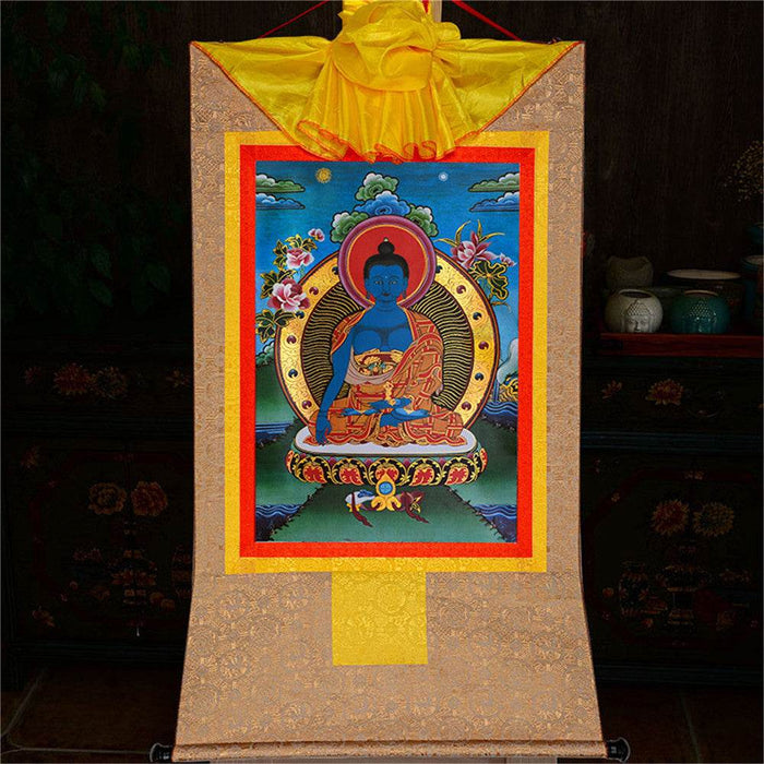 Akshobhya-A Buddha before Bhaisajyaguru Medicine Buddha - Tibetan thangka painting, view 8