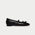 Alexa - Black Leather Ballerinas with Bow