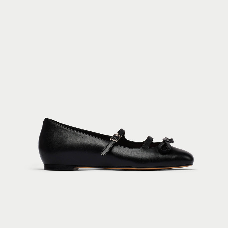 Alexa - Black Leather Ballerinas with Bow