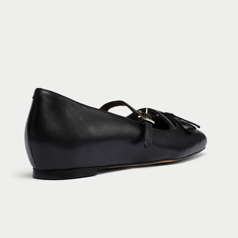 Alexa - Black Leather Ballerinas with Bow