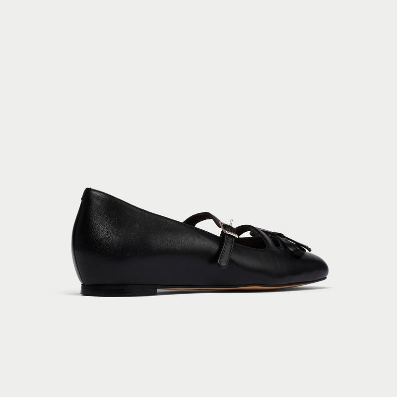 Alexa - Black Leather Ballerinas with Bow