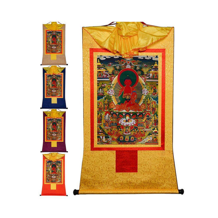 Amidabha Pure Land - Tibetan thangka painting, front view