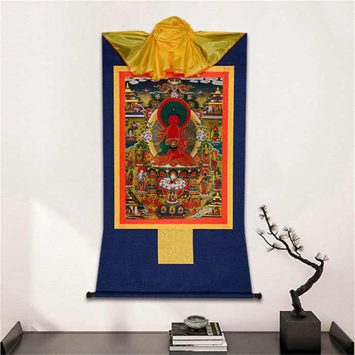Amidabha Pure Land - Tibetan thangka painting, detailed view