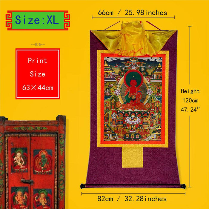 Amidabha Pure Land - Tibetan thangka painting, close-up detail