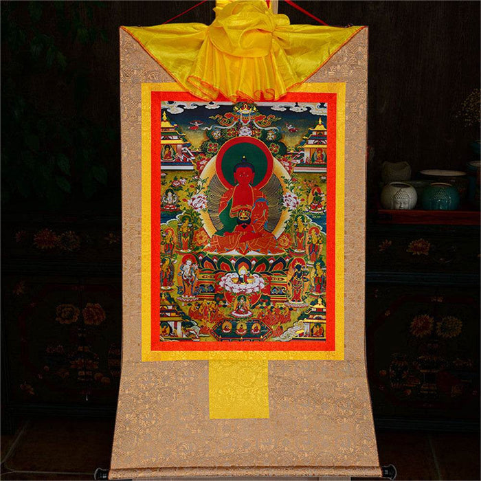 Amidabha Pure Land - Tibetan thangka painting, view 8
