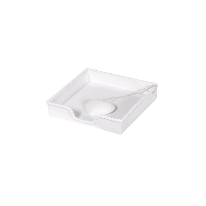 Amora White Pearled Napkin Tray