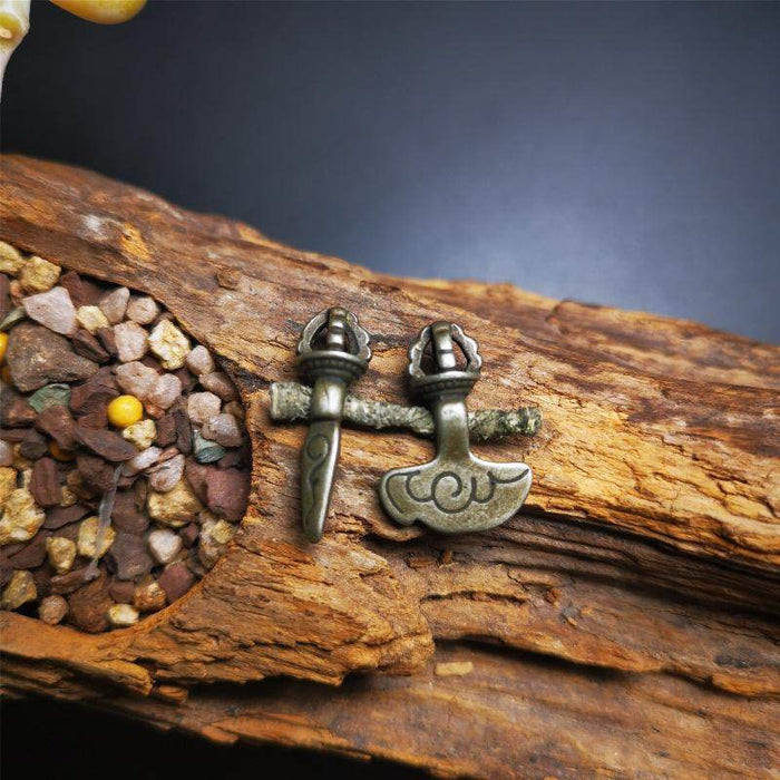 Amulet,Mini Phurba and Kartika knife of the dakinis - Tibetan Buddhist amulet, detailed view