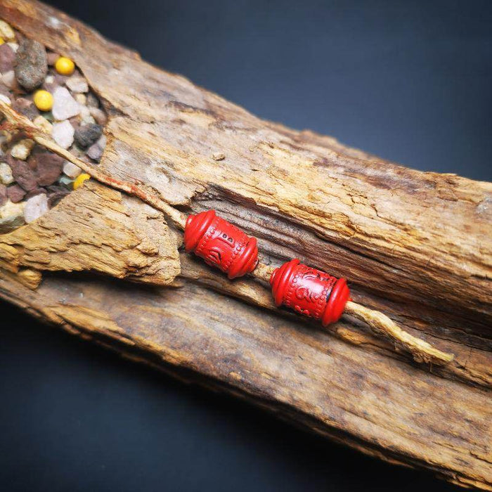 Amulet,Mini Prayer Wheel Bead Pendant for Mala - Tibetan Buddhist mala beads, detailed view