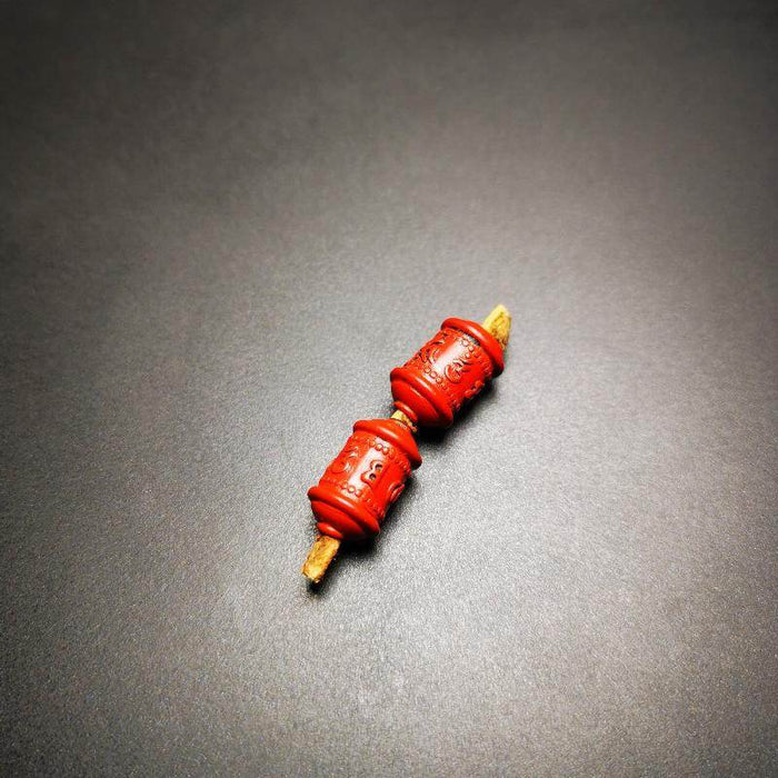 Amulet,Mini Prayer Wheel Bead Pendant for Mala - Tibetan Buddhist mala beads, close-up detail