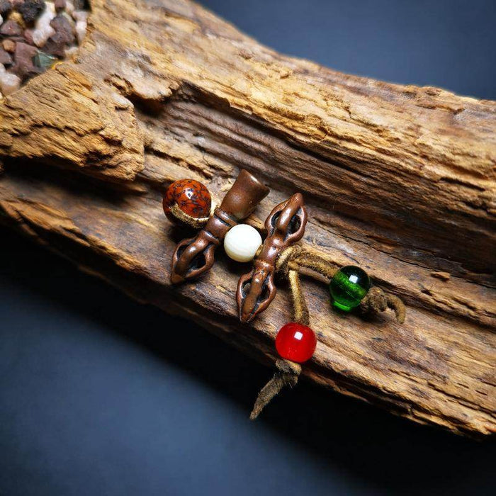 Amulet,Mini Vajra and Tibetan Bell Bead Pendant - Tibetan Buddhist amulet, front view