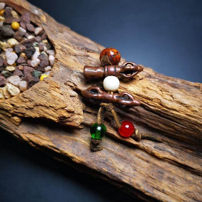 Amulet,Mini Vajra and Tibetan Bell Bead Pendant - Tibetan Buddhist amulet, detailed view