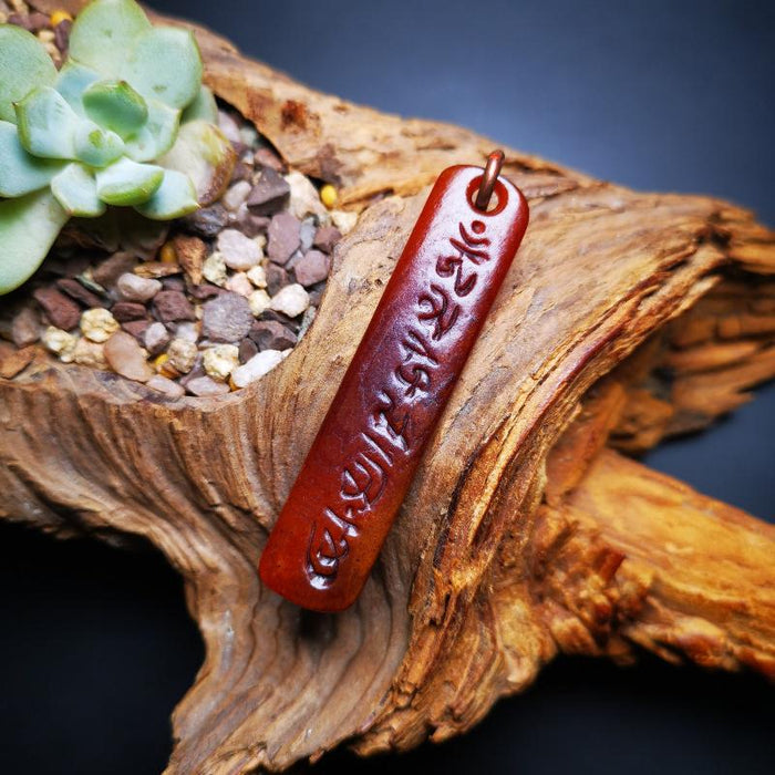 Amulet,Yak Bone,Sutra Pendant 2.2" - Tibetan Buddhist amulet, front view