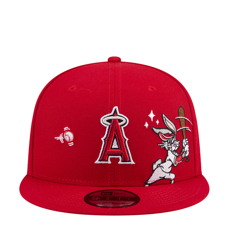 Red flat-brim baseball cap with A logo and Bugs Bunny patch