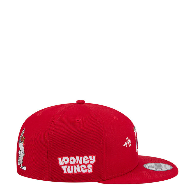Red Looney Tunes baseball cap with logo patch and Bugs Bunny graphic