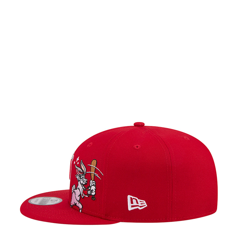Red baseball cap with Bugs Bunny graphic and New Era emblem