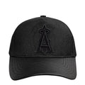 Black low-profile snapback cap with embroidered Angels-style A logo on front