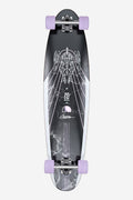 Archer Classic Bamboo Purple longboard viewed from above with purple wheels and a white graphic on a black deck