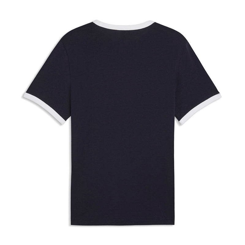 Men's dark navy ringer T-shirt with white crew neck and sleeve trim, front view