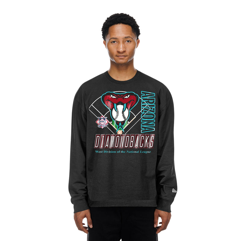 Men's black crewneck long-sleeve T-shirt, chest graphic with Arizona Diamondbacks logo