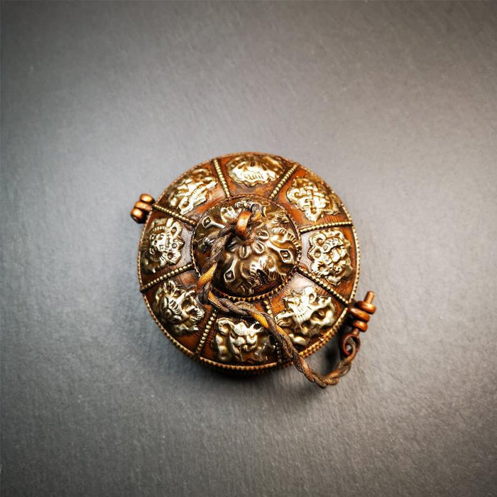 Astamangal Tingsha case - 3.15" - Tibetan Buddhist art, close-up detail