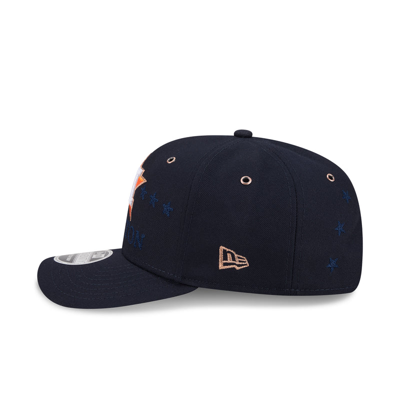 Navy baseball cap with NE logo and orange star detail on front side