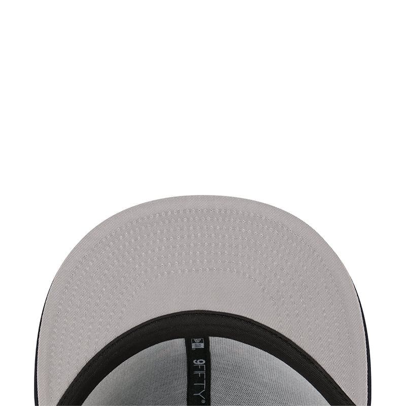 Light gray cap crown with black brim underside and adjustable back strap