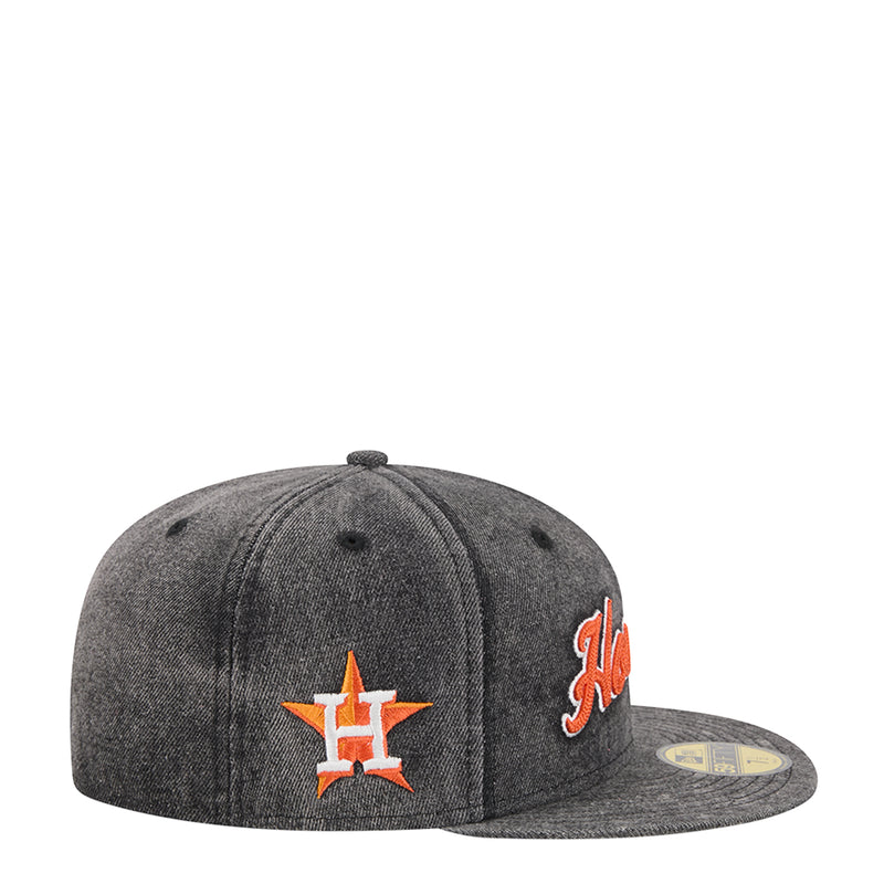 Heather gray baseball cap with orange star “H” emblem and “Houston” side patch