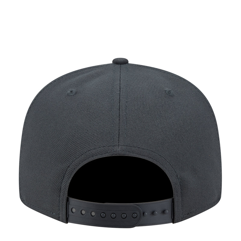 Dark gray baseball cap with open crown and adjustable strap at back