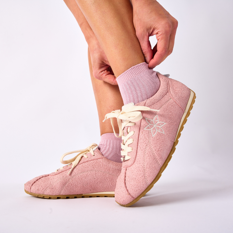 Aurora - Baby Pink Suede Wide Fit Sneakers