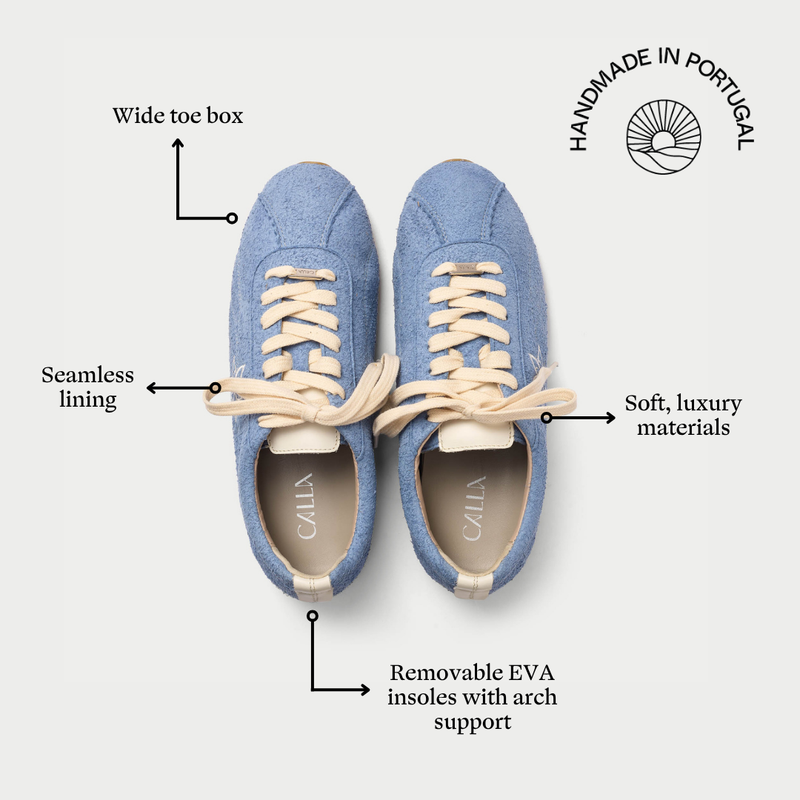 Aurora - Ice Blue Suede Wide Fit Sneakers