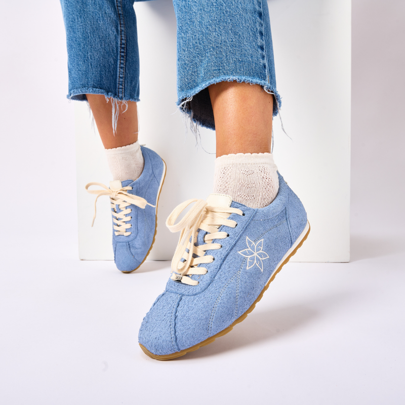 Aurora - Ice Blue Suede Wide Fit Sneakers