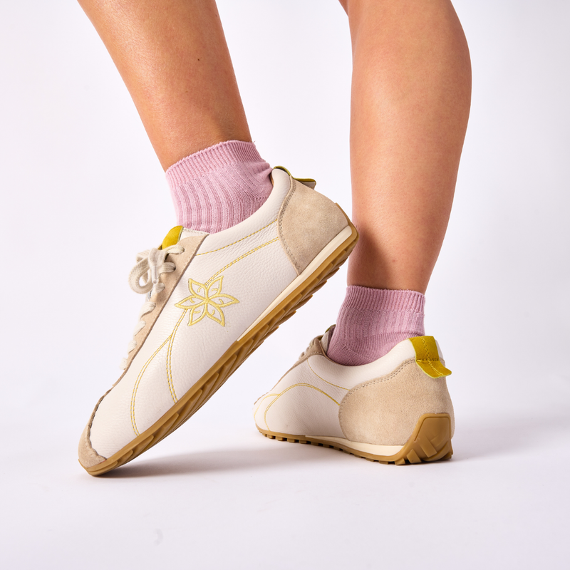 Aurora - Off White & Mustard Wide Fit Sneakers