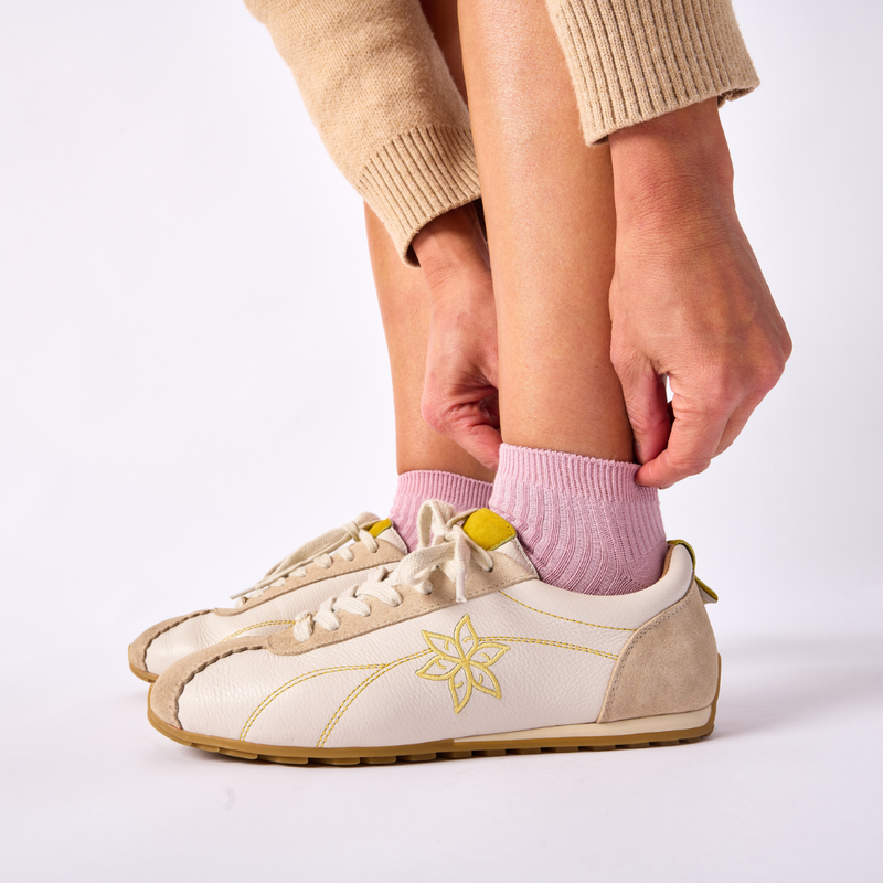 Aurora - Off White & Mustard Wide Fit Sneakers