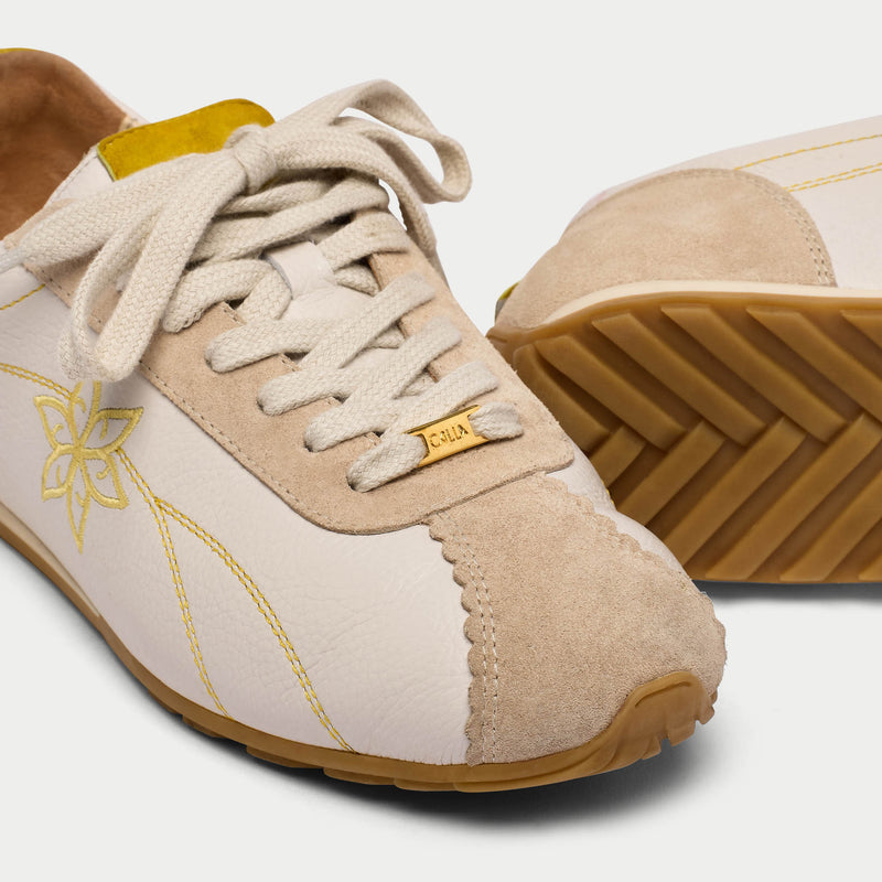 Aurora - Off White & Mustard Wide Fit Sneakers