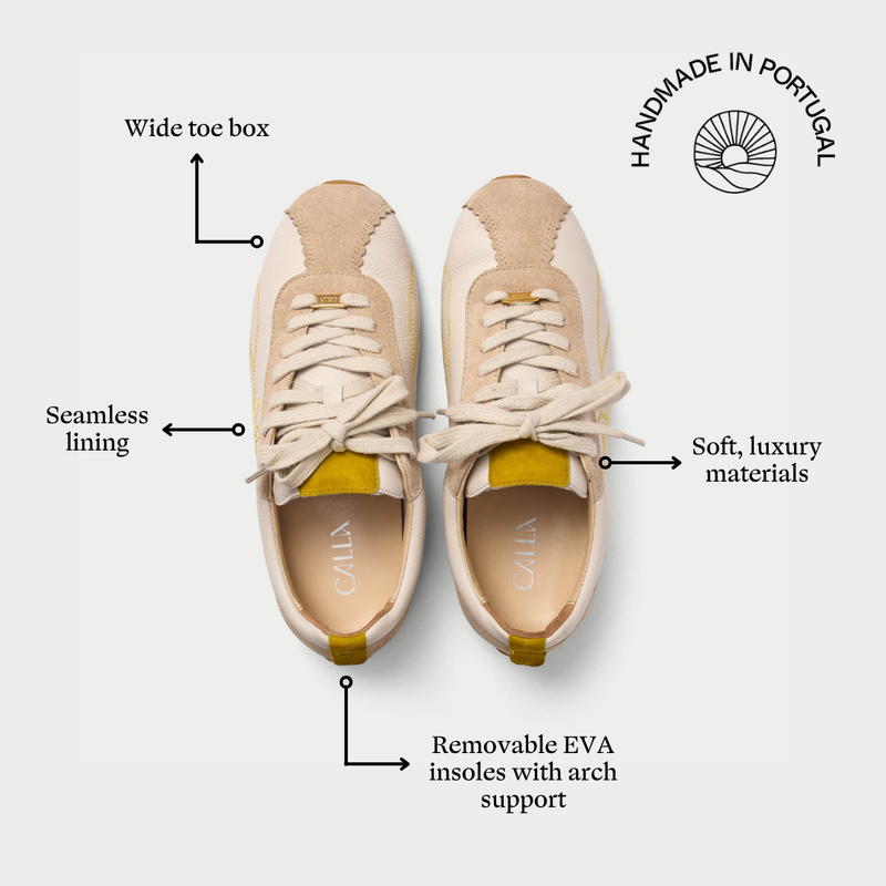 Aurora - Off White & Mustard Wide Fit Sneakers