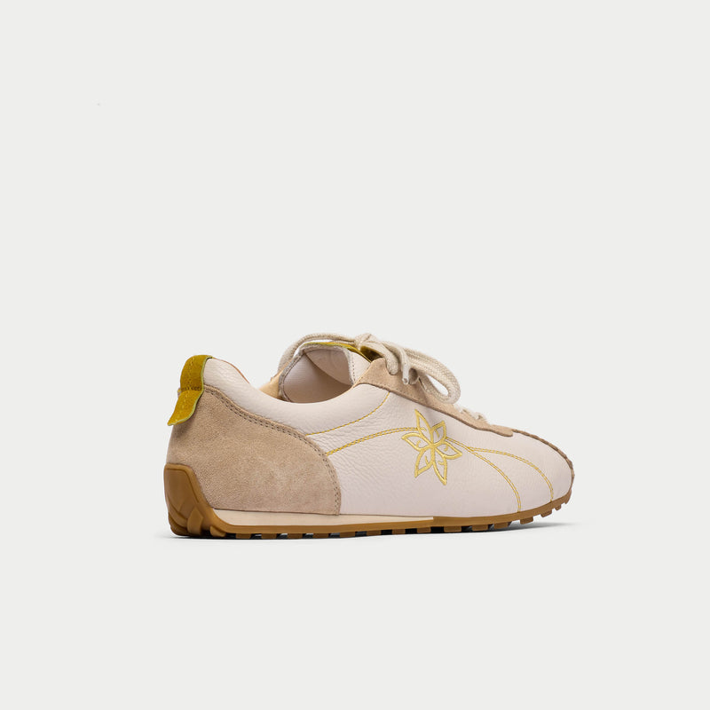 Aurora - Off White & Mustard Wide Fit Sneakers