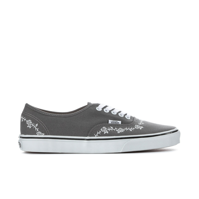 Men's dark gray canvas sneakers with white floral side print and white laces