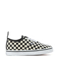 Toddler low-top sneakers, black and white checkerboard canvas with lace-up front