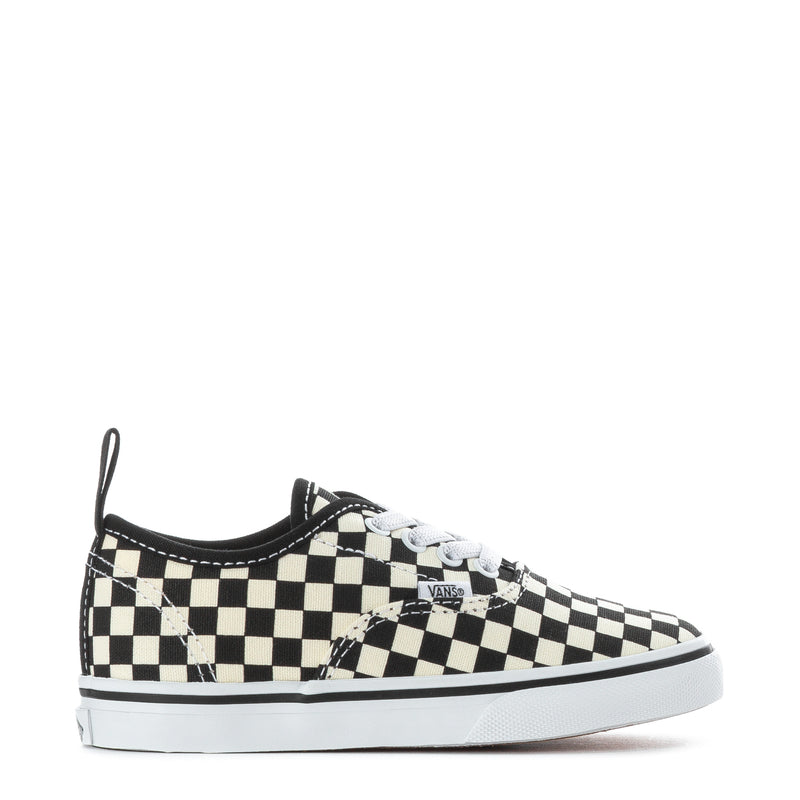 Toddler low-top sneakers, black and white checkerboard canvas with lace-up front