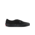 Black youth lace-up sneaker with Vans logo on side and black rubber outsole