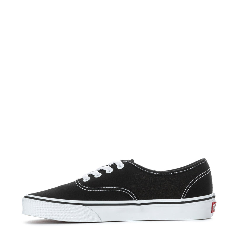 Youth black canvas sneakers with white laces and white side stripe