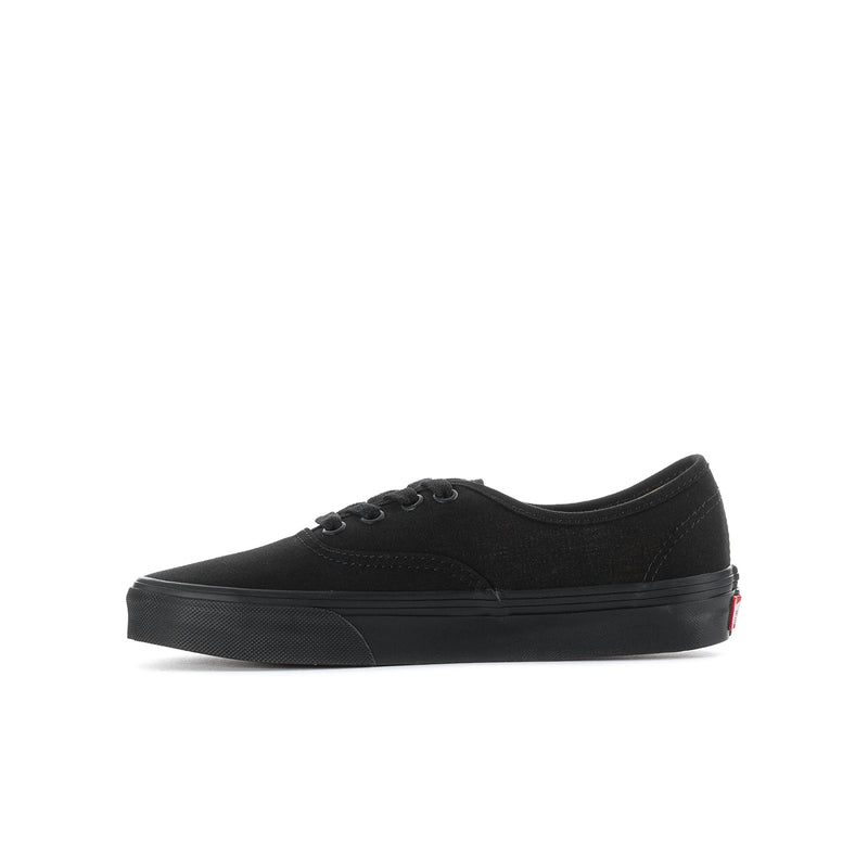 Black youth lace-up sneaker with rounded toe and black rubber sidewall
