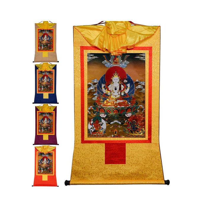 Chenrezig - Tibetan thangka painting, front view