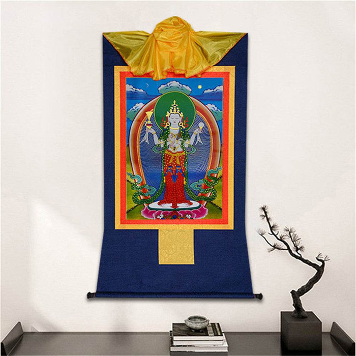 Chenrezig - Tibetan thangka painting, detailed view