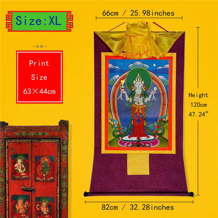 Chenrezig - Tibetan thangka painting, close-up detail