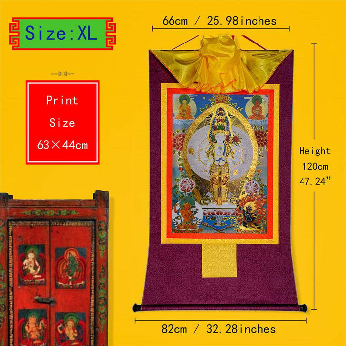 Avalokitesvara - Tibetan thangka painting, close-up detail