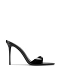 Black minimalist Azúcar Slipper mule by FEMME LA, side view showing ultra-slim stiletto heel and single wide toe strap