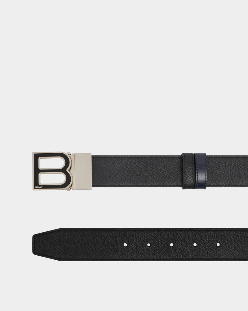B Logo 35mm Adjustable And Reversible Belt in Black And Navy Blue Leather